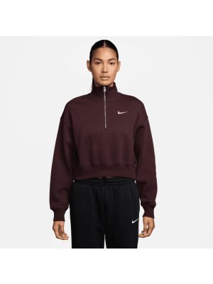 Nike W Sportswear Phoenix Fleece 1/4-Zip Cropped Sweatshirt burgundy crush/sail