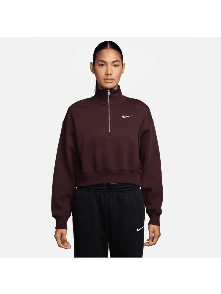 Nike W Sportswear Phoenix Fleece 1/4-Zip Cropped Sweatshirt burgundy crush/sail