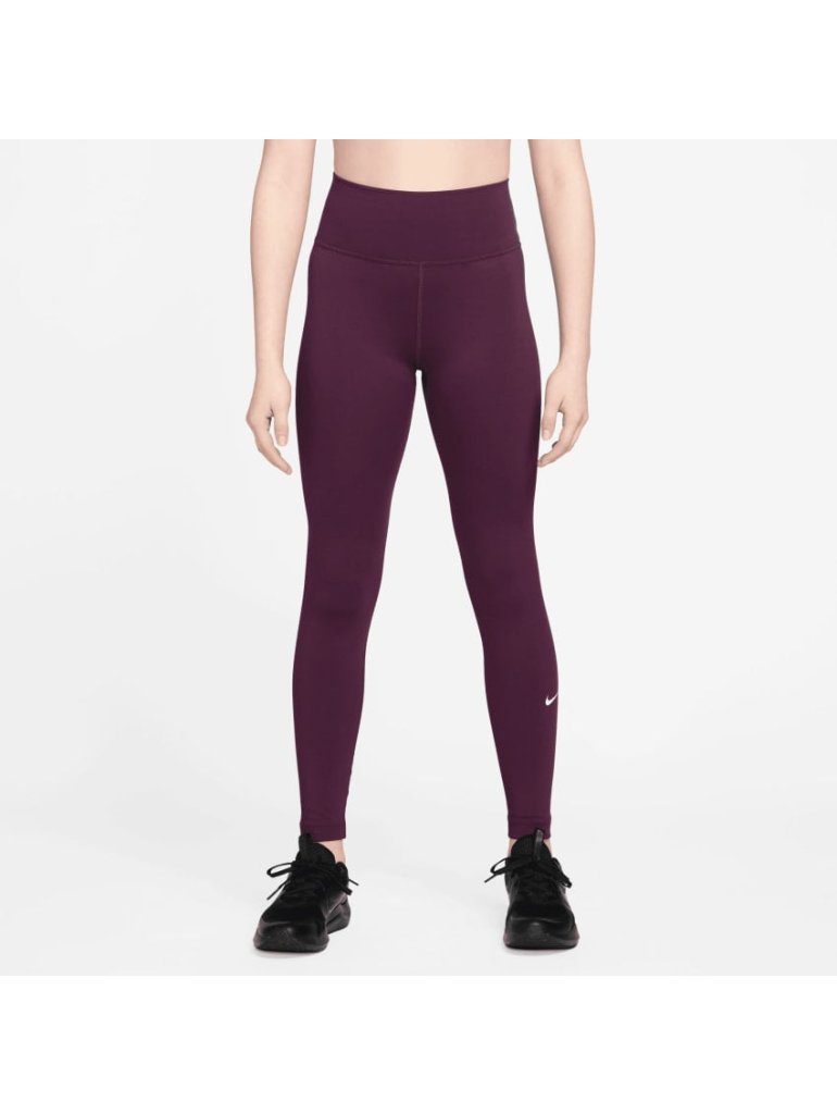 Nike One Girls' Dri-FIT High-Waisted Leggings bordeaux/white