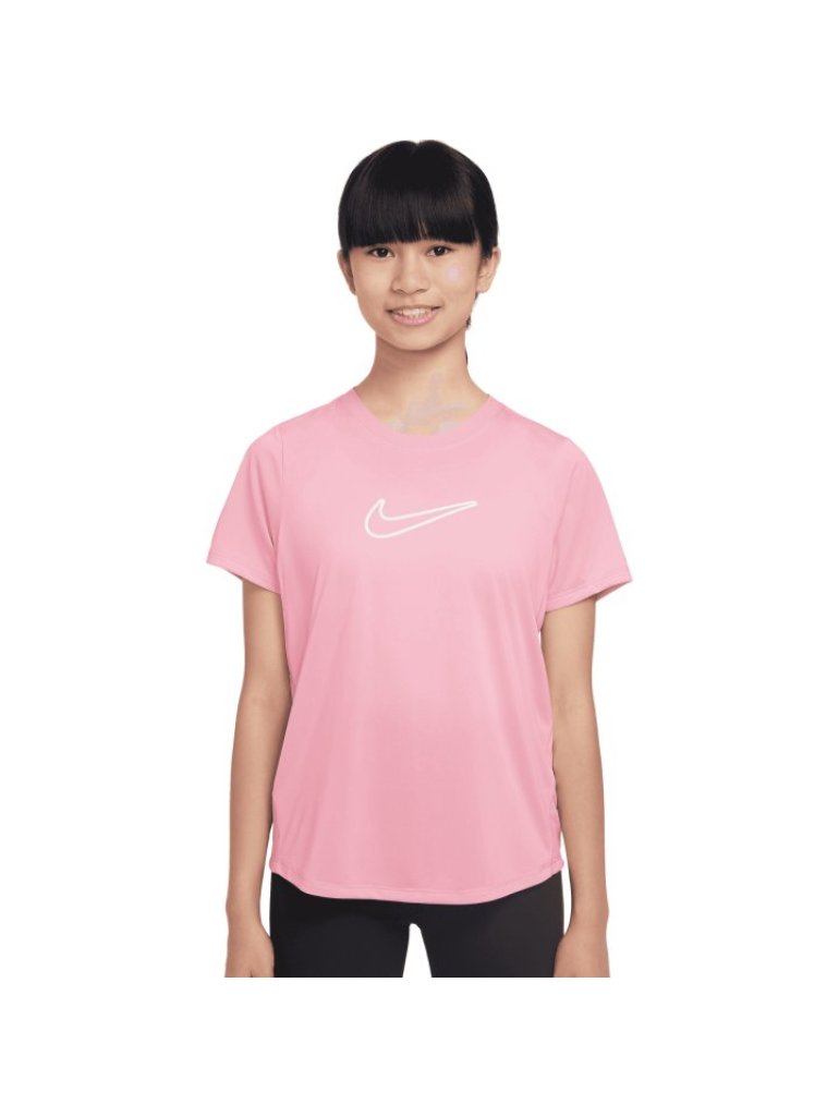Nike One Fitted Older Kids' (Girls') Dri-FIT Short-Sleeve Top medium soft pink/white