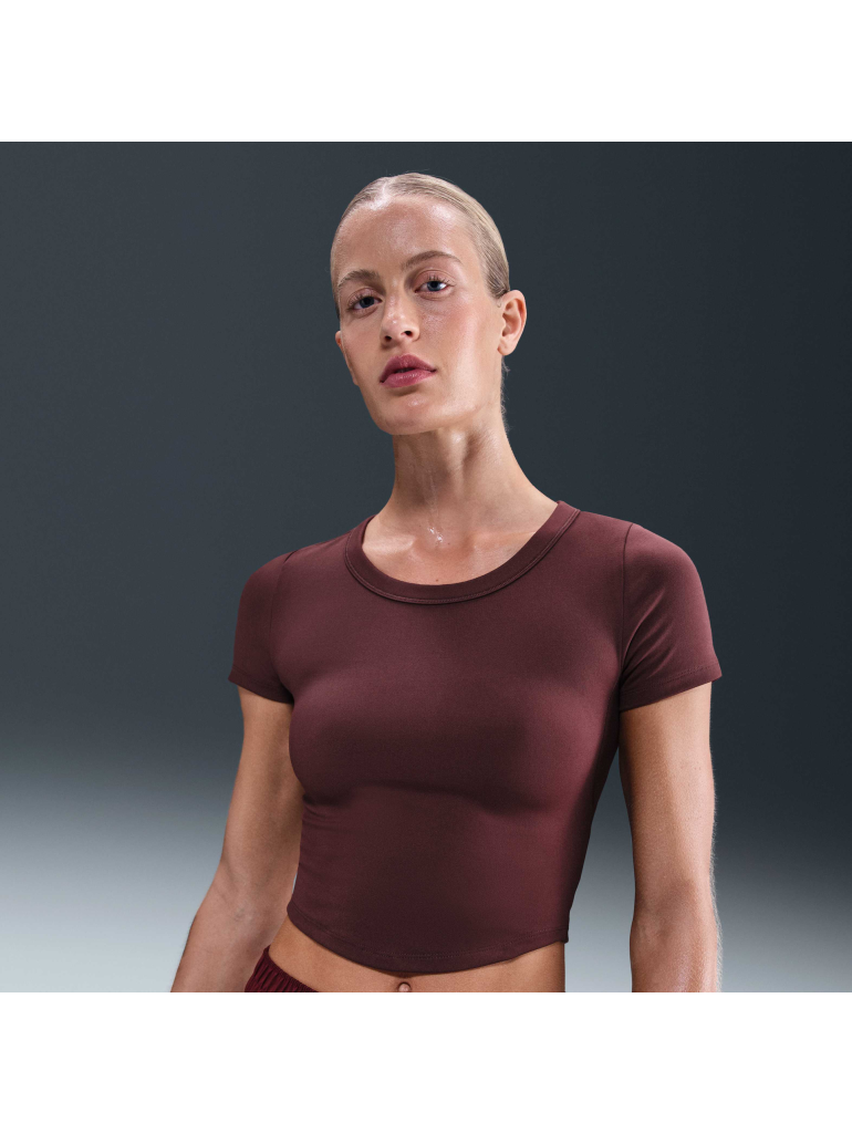 Nike W One Fitted Dri-FIT Short-Sleeve Cropped Top burgundy crush/white